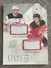 2023-24 Upper Deck Ultimate Collection Ulti-Mates Dual Jersey Nico Hischier/Dawson Mercer #UTM-HM card