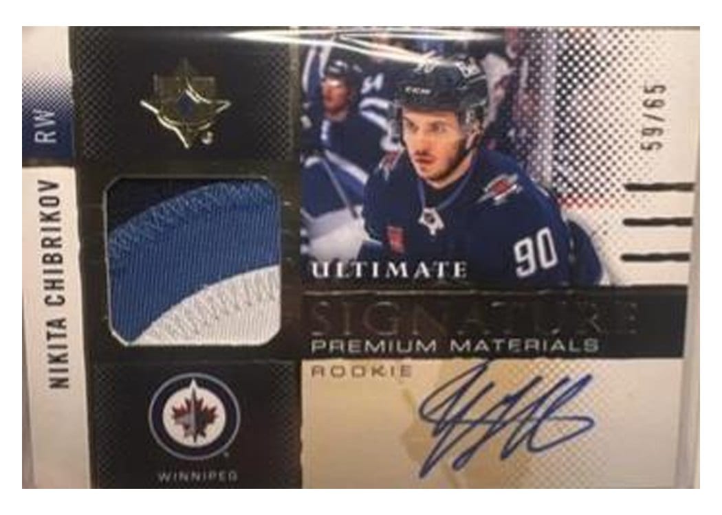 2024-25 Upper Deck Ultimate Collection Rookie Signature Premium Materials Nikita Chibrikov #RSM-NC card