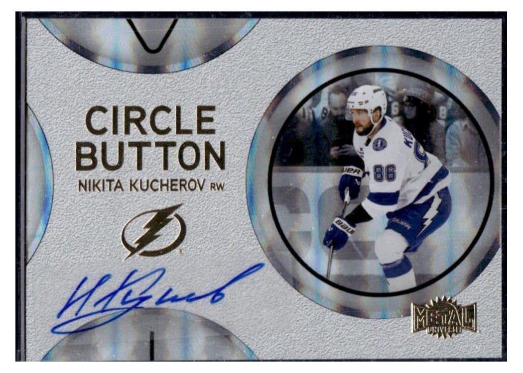 2025-26 SkyBox Metal Universe Circle Button Auto Nikita Kucherov #CB-8 card