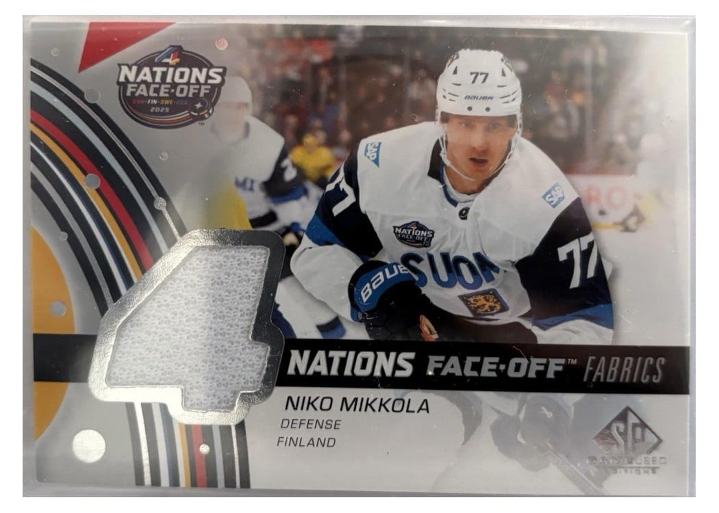 2025-26 SP Game Used 2025 4 Nations Face-Off Fabrics Niko Mikkola #4N-NM card