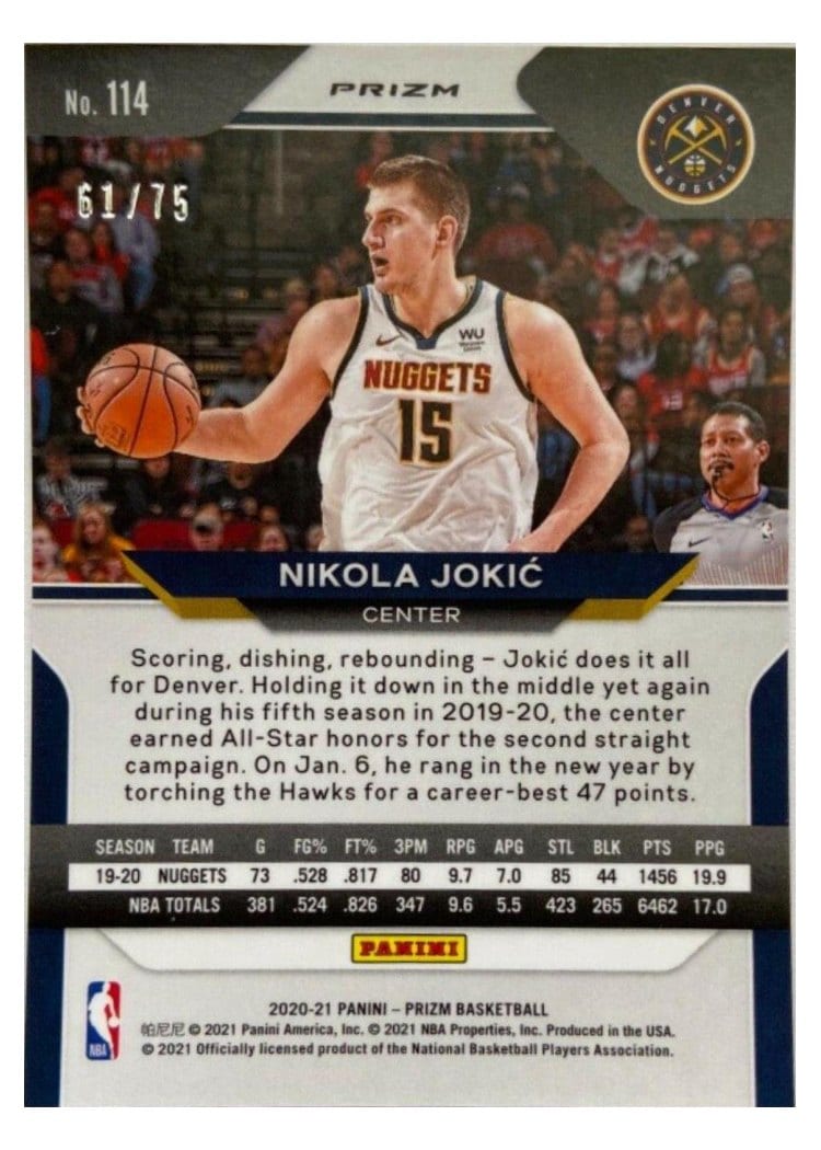 2020-21 Panini Prizm Base Set Nikola Jokic #114 card