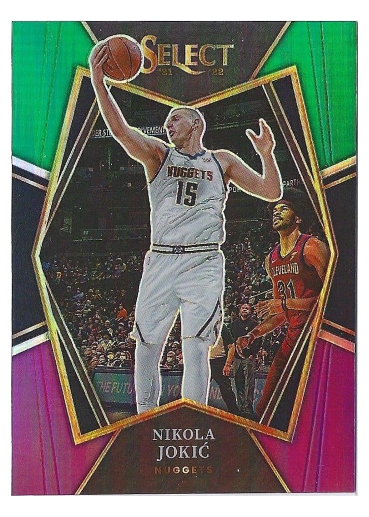 2021-22 Panini Select Base Set Nikola Jokic Green White Purple Prizm #109 card