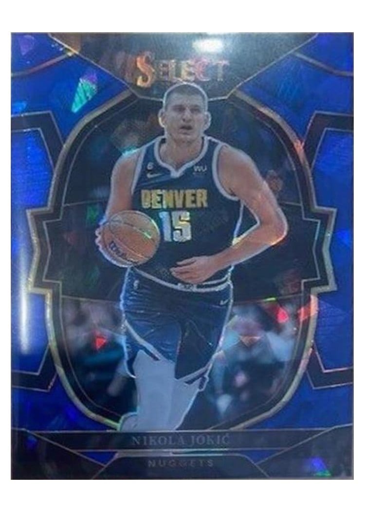 2022-23 Panini Select Base Set Nikola Jokic Blue Cracked Ice Prizm #201 card