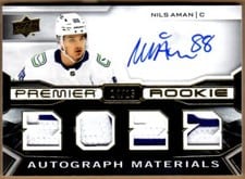 2022-23 Upper Deck Premier 2022 Premier Rookie Autograph Jersey Nils Aman #PRA-AM card