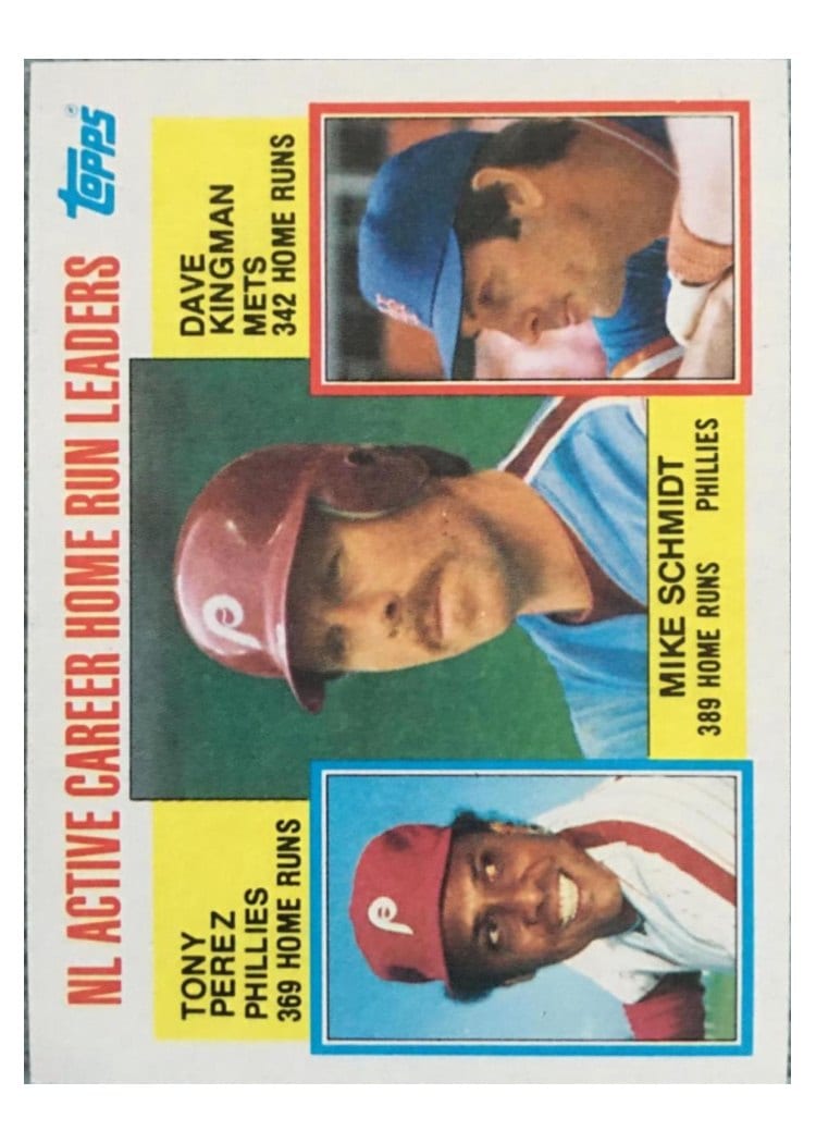 1984 Topps NL Active Career Home Run Leaders (Mike Schmidt / Tony Perez / Dave Kingman #703 card