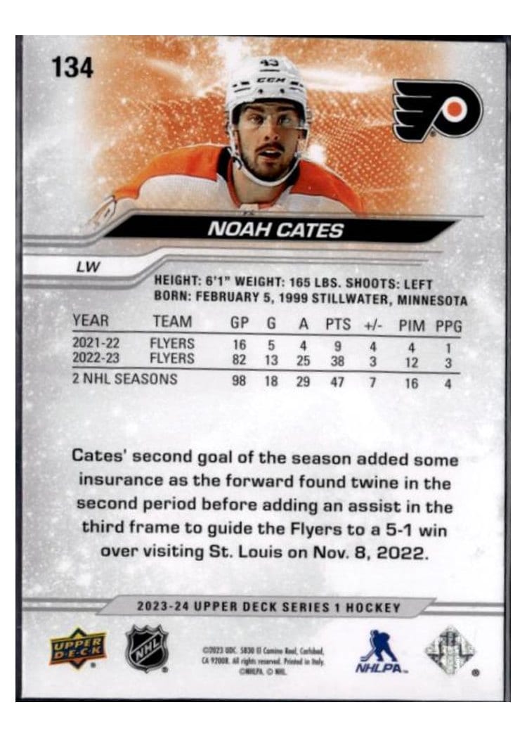 2023-24 Upper Deck Base Set Noah Cates #134 card