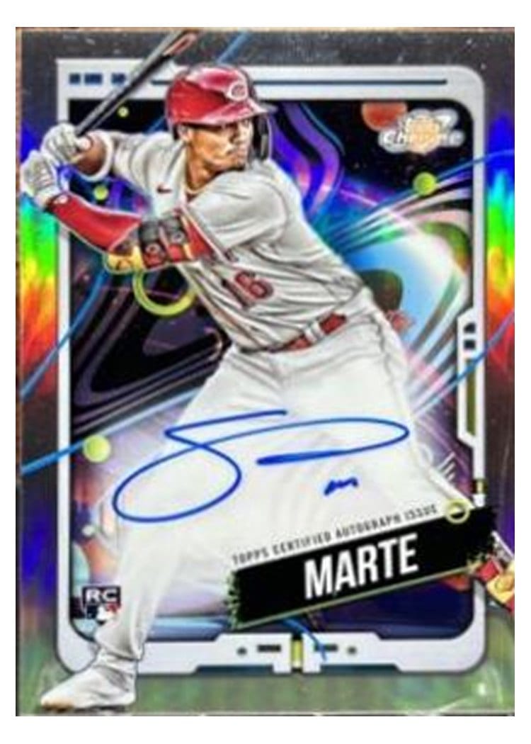 2024 Topps Cosmic Chrome Autographs Noelvi Marte Gold Interstellar Refractor #CCA-NM card