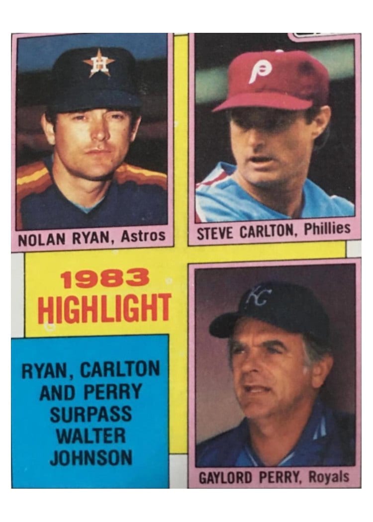 1984 Topps Nolan Ryan / Steve Carlton / Gaylord Perry #4 card