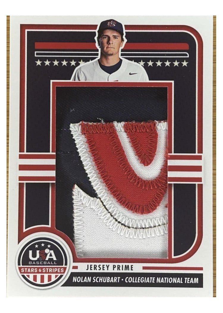 2025 Panini Stars & Stripes Jumbo Material Hat Logo Nolan Schubart #JMJ-EP card