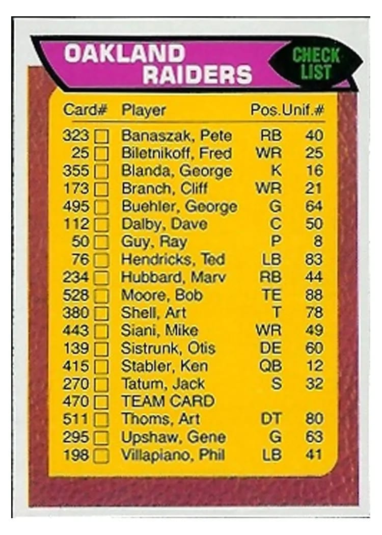 1976 Topps Oakland Raiders #470 card