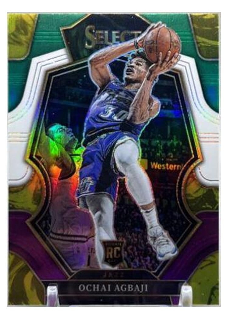 2022-23 Panini Select Base Set Ochai Agbaji Green White Purple Prizm #199 card
