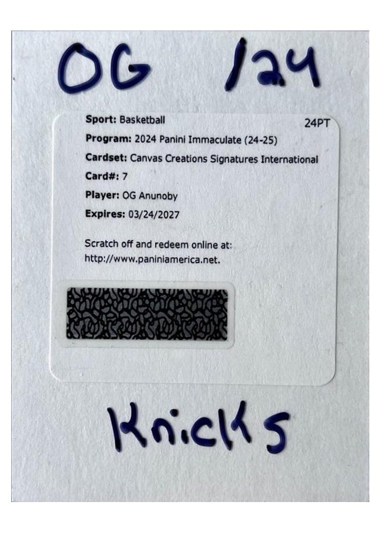 2024-25 Panini Immaculate Collection Canvas Creations Signatures International Set OG Anunoby #7 card