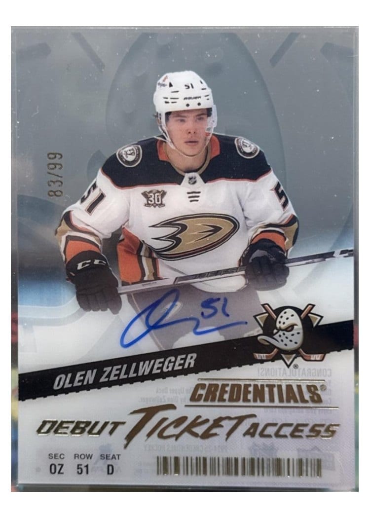 2024-25 Upper Deck Credentials Acetate Debut Ticket Access Olen Zellweger #DTAA-OZ card