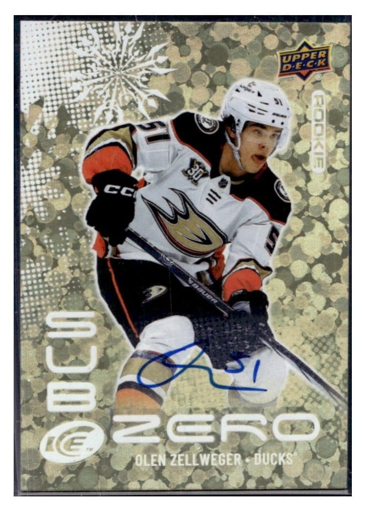 2024-25 Upper Deck Ice Sub Zero Rookies Blue Auto Olen Zellweger #SZ-OZ card