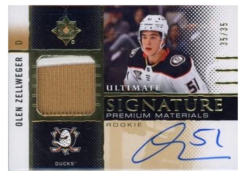 2024-25 Upper Deck Ultimate Collection Rookie Signature Premium Materials Olen Zellweger #RSM-OZ card