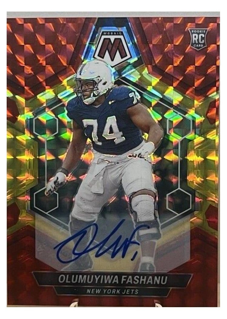 2024 Panini Mosaic Base Set Olumuyiwa Fashanu Autograph Choice Fusion Red and Yellow #311 card