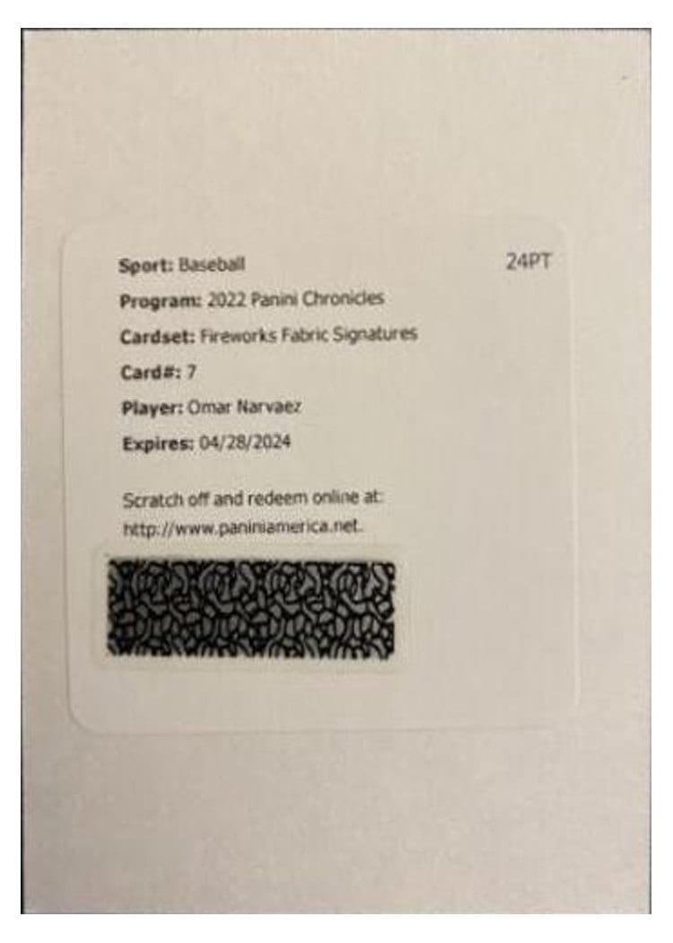 2022 Panini Chronicles Spectra Fireworks Fabric Signatures Omar Narvaez #FFS-ON card