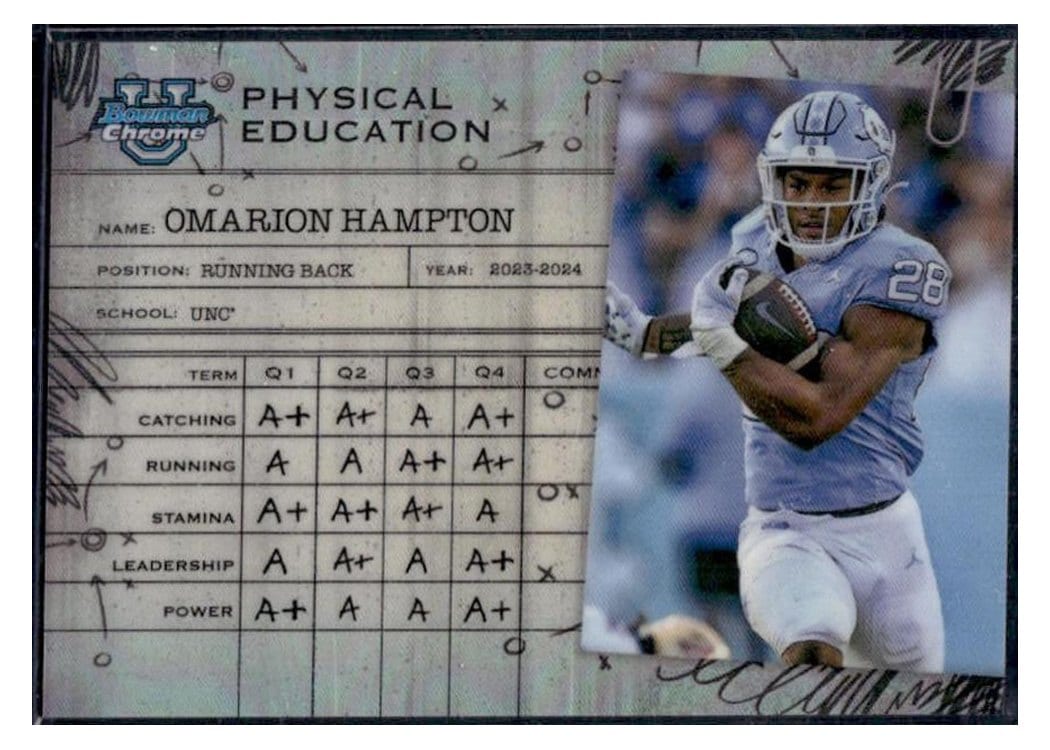 2024 Bowman University Chrome Physical Education Set Omarion Hampton #PE-10 card