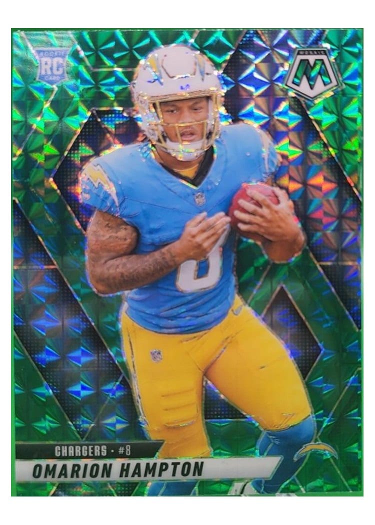 2025 Panini Mosaic Base Set Omarion Hampton Green Sparkle #335 card