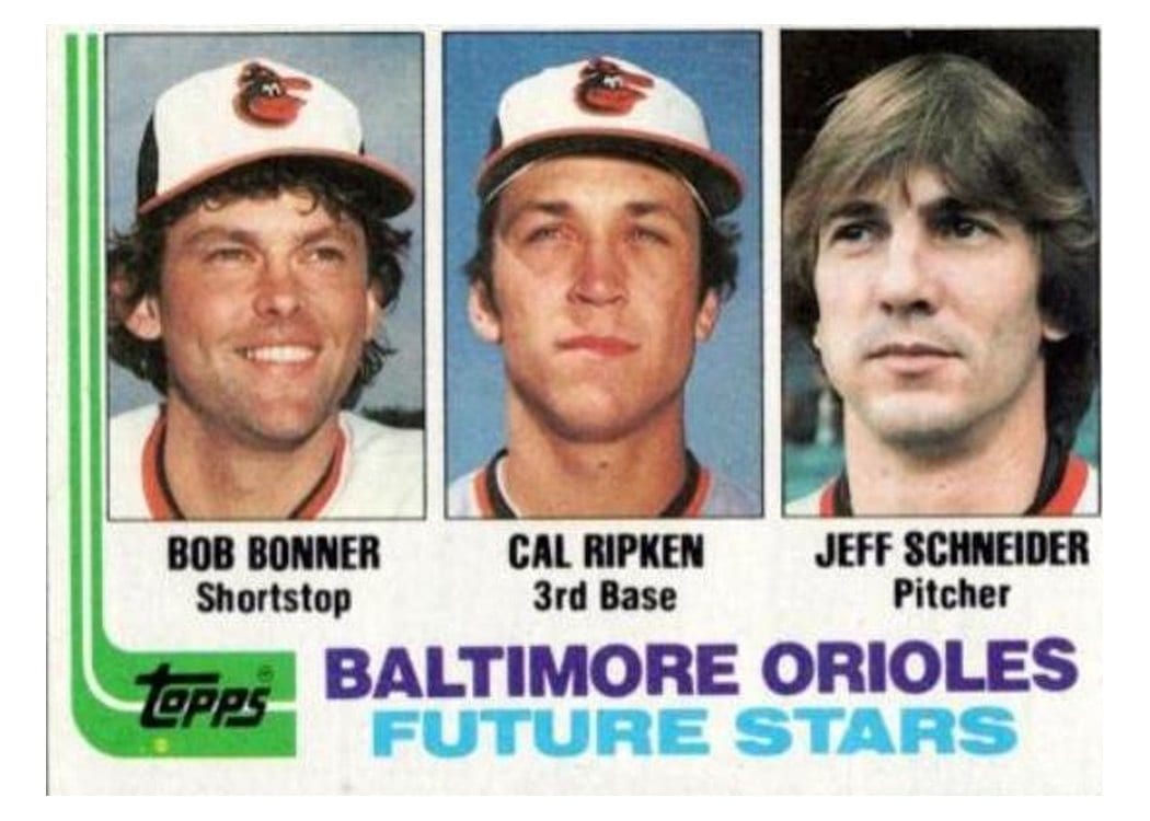 1982 Topps Orioles Future Stars: Bob Bonner / Cal Ripken / Jeff Schneider #21 card