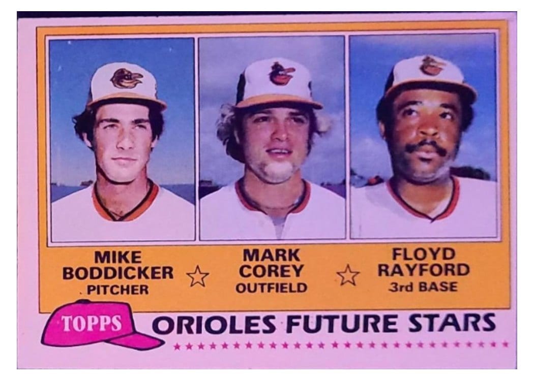 1981 Topps Orioles Future Stars: Mike Boddicker / Mark Corey / Floyd Rayford #399 card