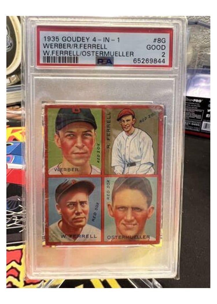 1935 Goudey 4 in 1 Ostermueller, R. Ferrell, W. Ferrell, Werber #8G card