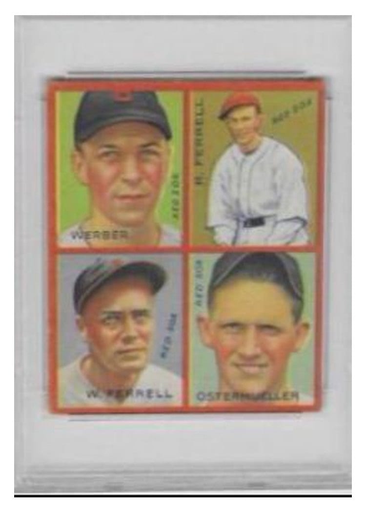 1935 Goudey 4 in 1 Ostermueller, R. Ferrell, W. Ferrell, Werber #9G card