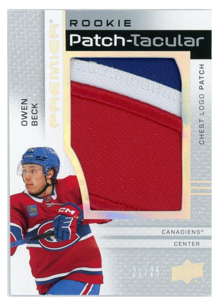 2023-24 Upper Deck Premier Rookie Patch-Taculars Chest Logos Owen Beck #RPT-OB card