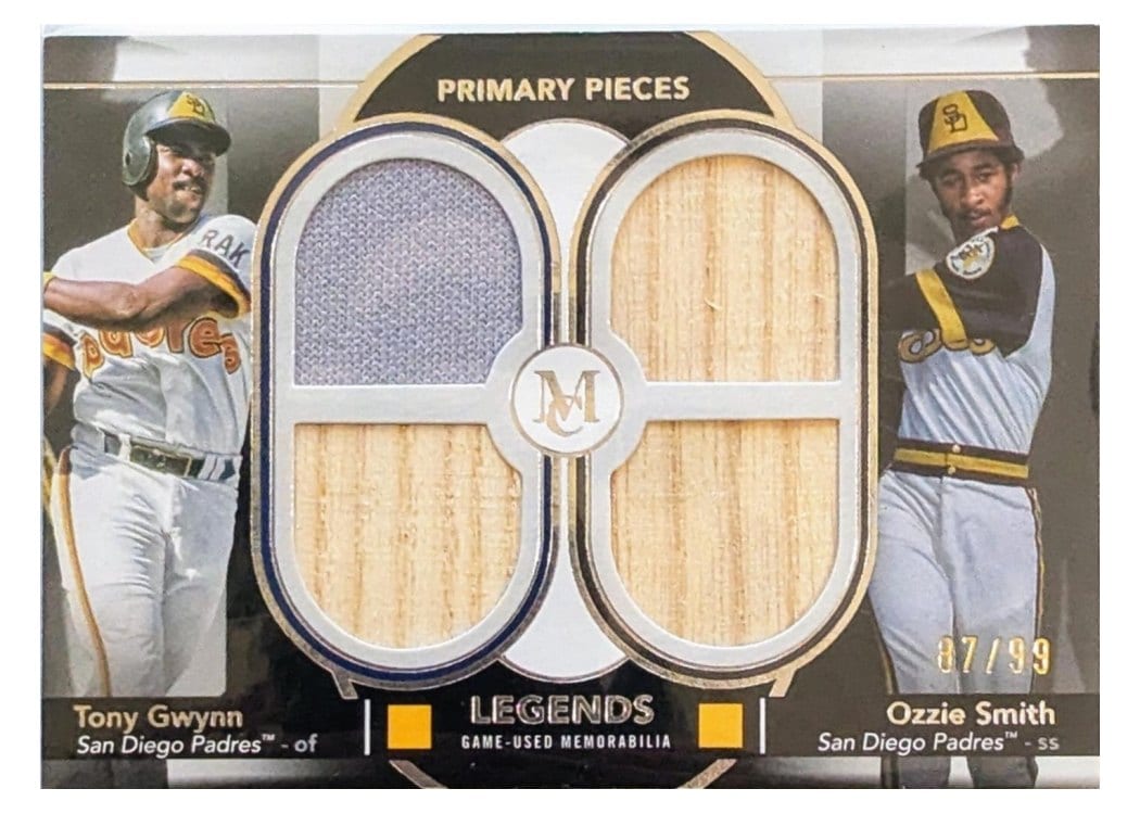 2024 Topps Museum Collection Dual Player Primary Pieces Quad Relics Legends Ozzie Smith / Tony Gwynn #DPQL-GWS card