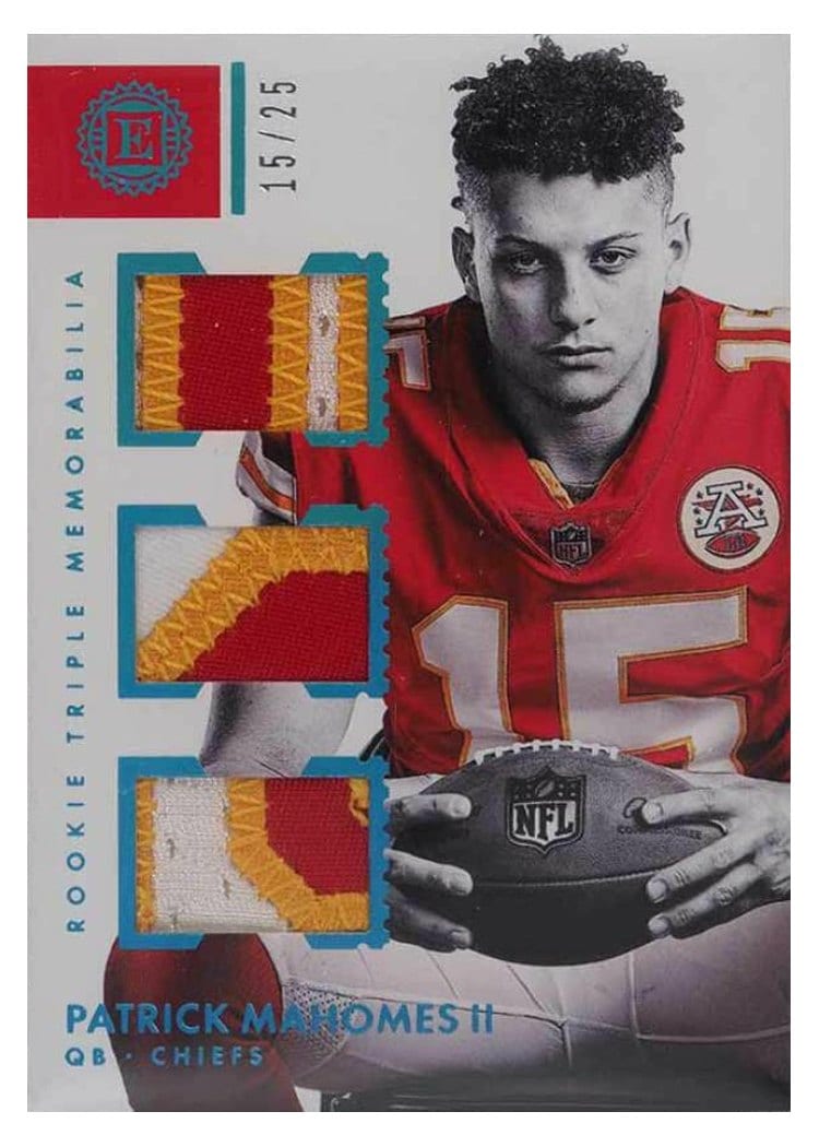 2017 Panini Encased Rookie Triple Memorabilia Patrick Mahomes II #19 card