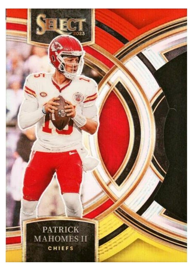 2023 Panini Select Base Set Patrick Mahomes II Red Yellow Prizm Die-Cut #140 card