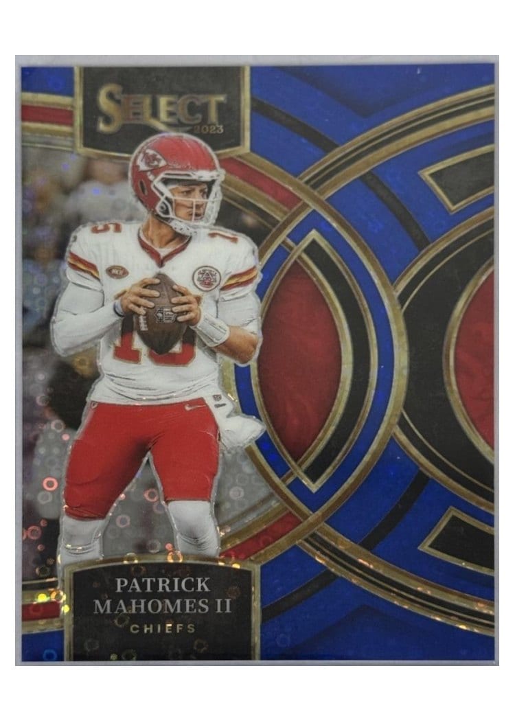 2023 Panini Select Base Set Patrick Mahomes II Disco Blue Prizm #140 card