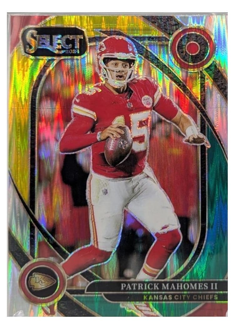 2024 Panini Select Base Set Patrick Mahomes II Green Yellow Prizm Shock #223 card