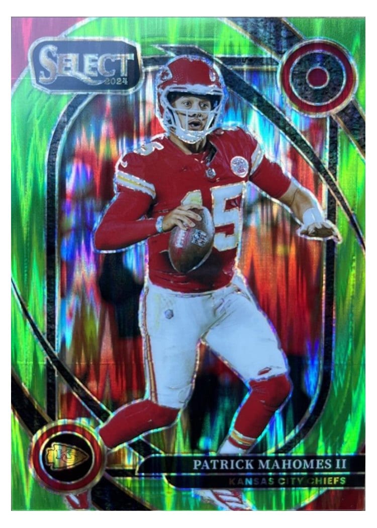 2024 Panini Select Base Set Patrick Mahomes II Neon Green Prizm Shock #223 card