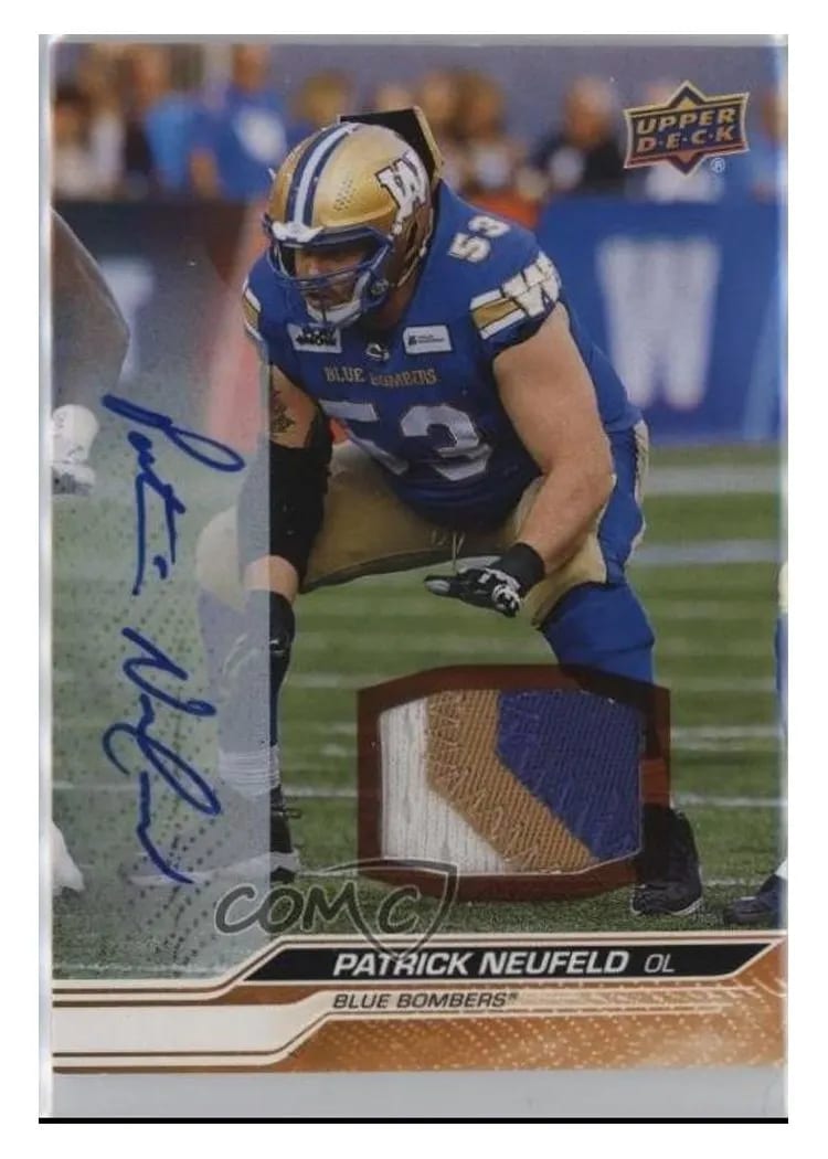 2024 Upper Deck CFL Game Patch Autograph Patrick Neufeld #59 card