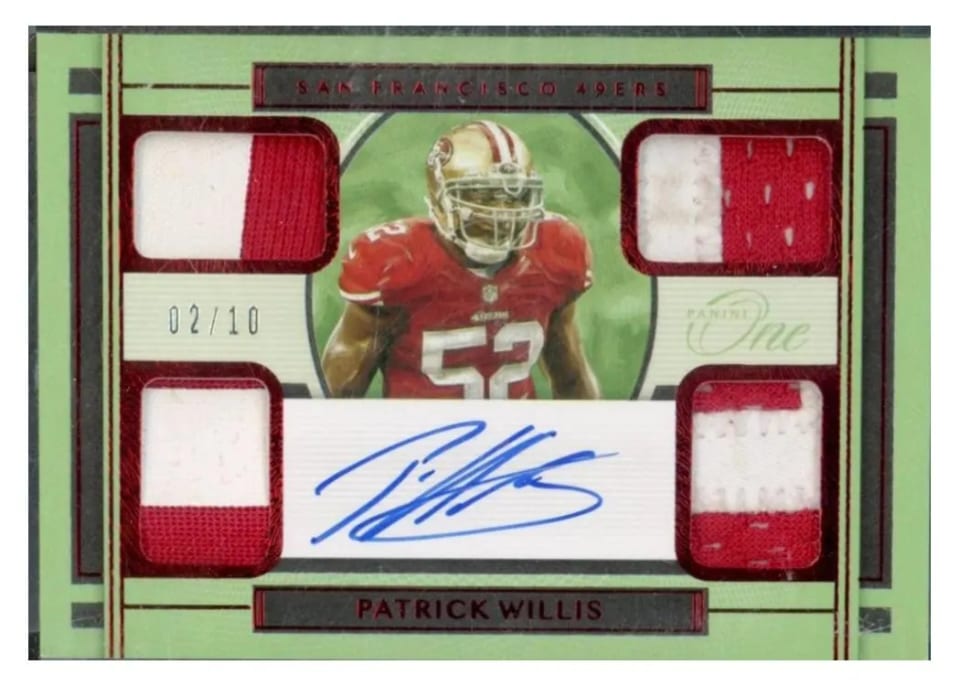 2020 Panini One Patrick Willis Quad Patch Autograph Red #64 card