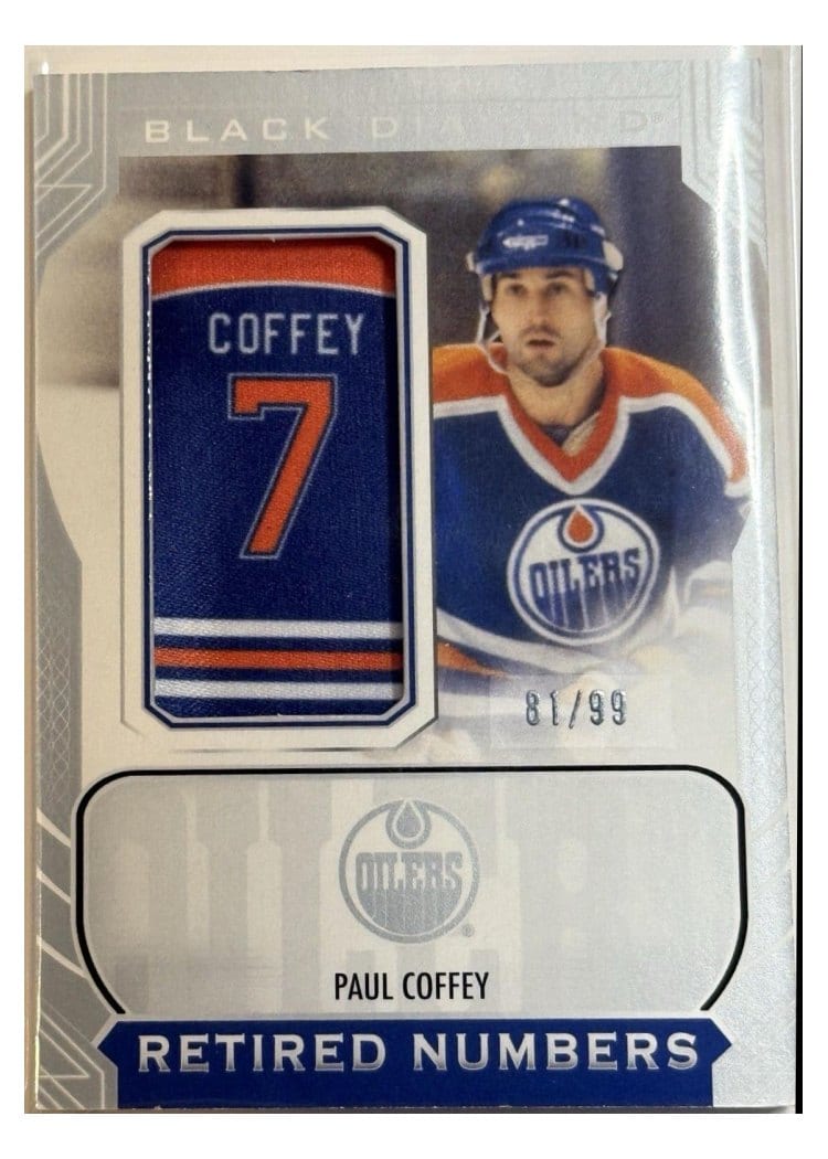 2024-25 Upper Deck Black Diamond Oilers Retired Number Patches Paul Coffey #ORNP-PC card