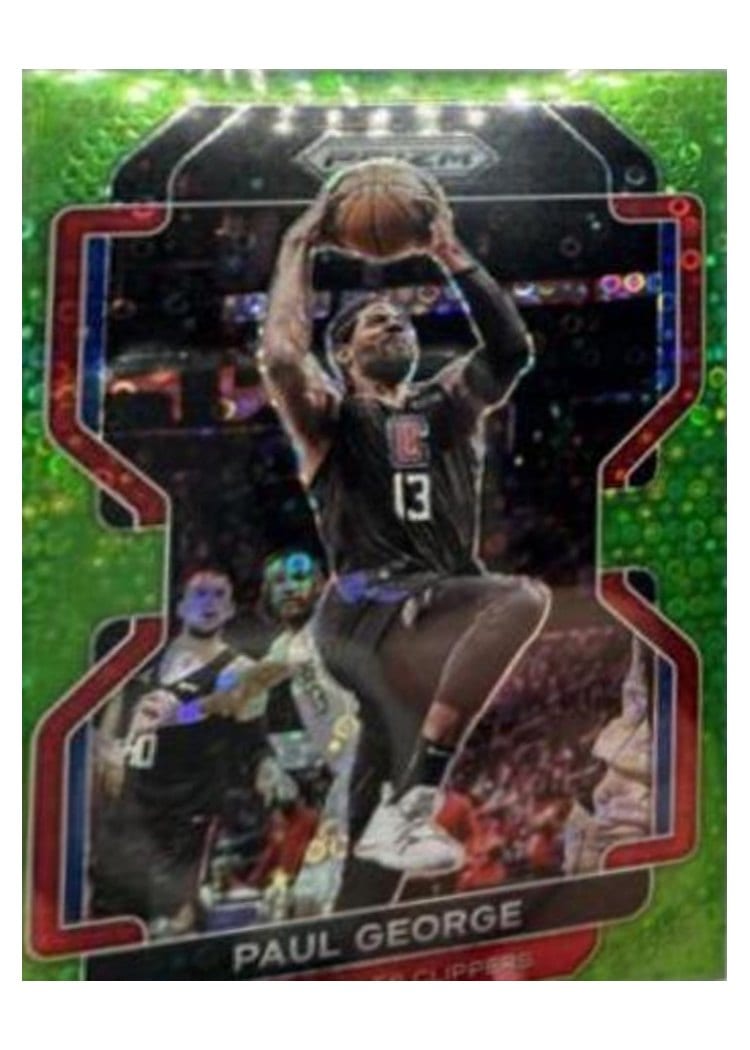 2021-22 Panini Prizm Base Set Paul George Fast Break Neon Green Prizm #220 card