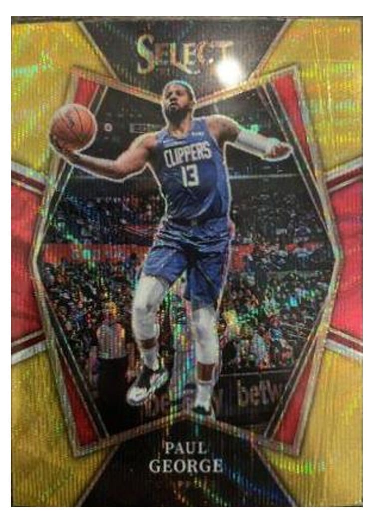 2021-22 Panini Select Base Set Paul George Gold Wave Prizm #129 card