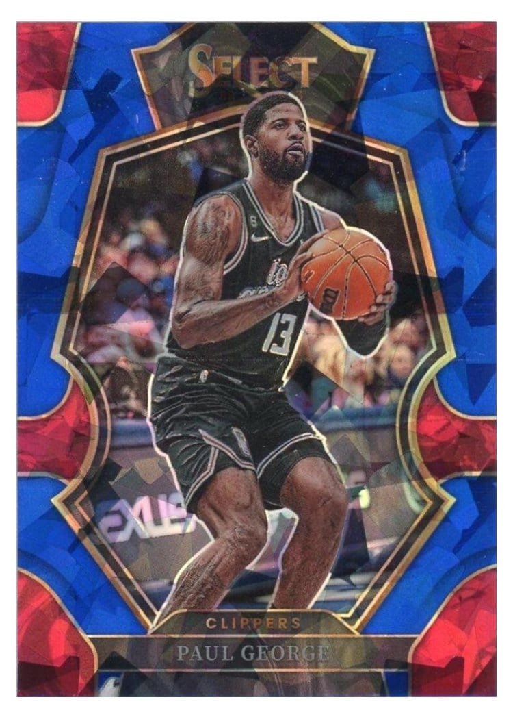 2022-23 Panini Select Base Set Paul George Blue Cracked Ice Prizm #116 card