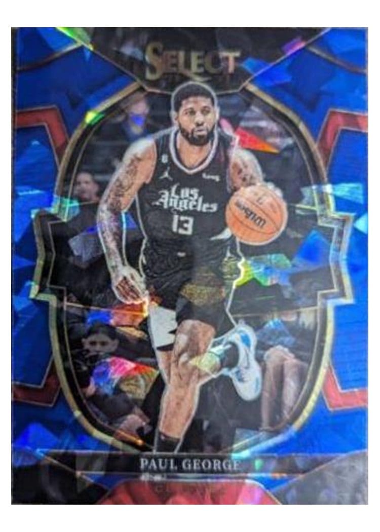 2022-23 Panini Select Base Set Paul George Blue Cracked Ice Prizm #16 card