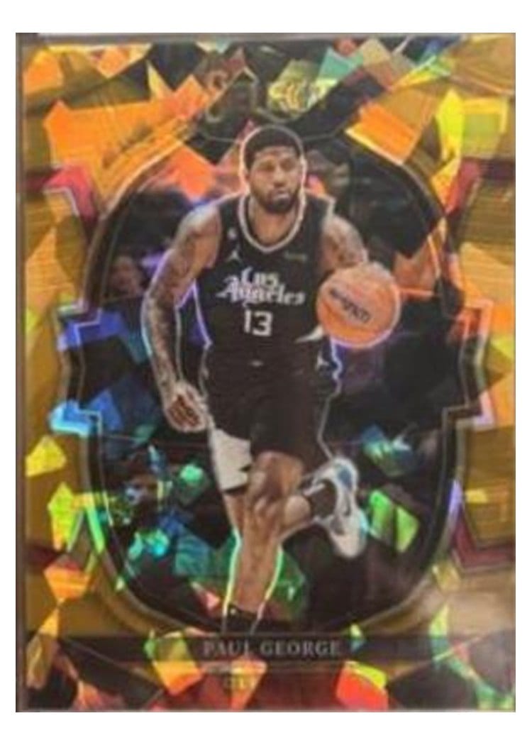 2022-23 Panini Select Base Set Paul George Gold Cracked Ice Prizm #16 card
