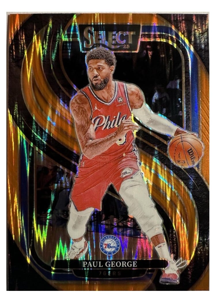 2024-25 Panini Select Base Set Paul George Orange Flash Prizm #159 card