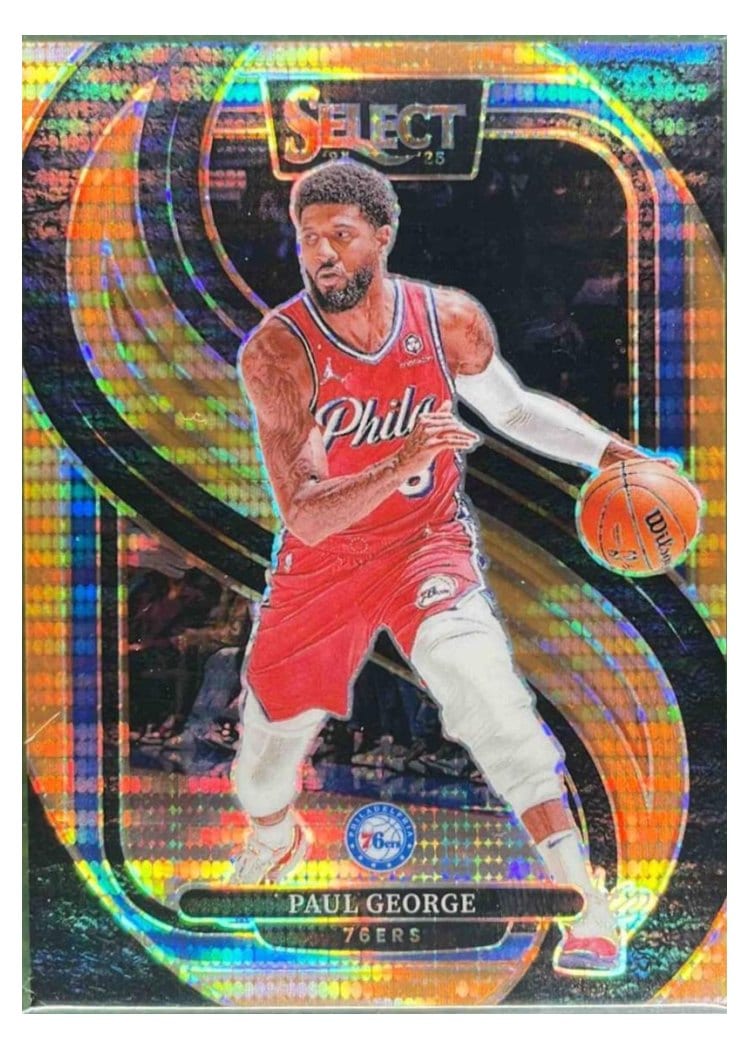 2024-25 Panini Select Base Set Paul George Neon Orange Pulsar Prizm #159 card