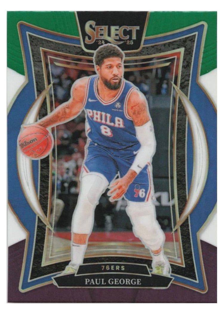 2024-25 Panini Select Base Set Paul George Green White Purple Prizm #37 card