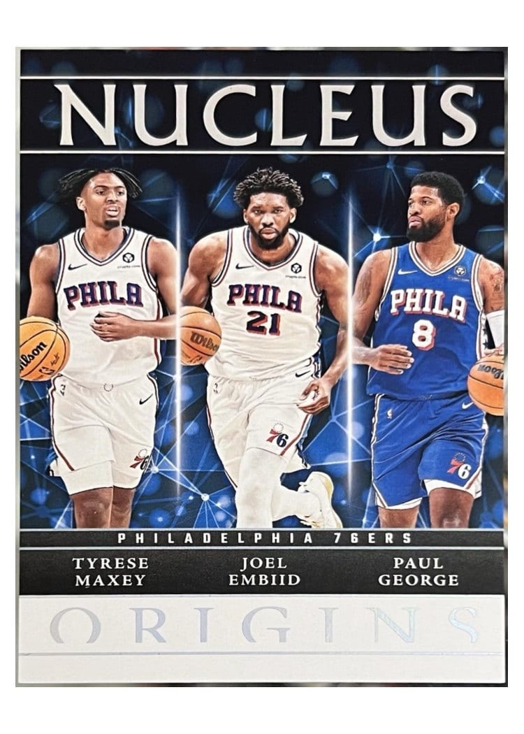 2024-25 Panini Origins Nucleus Set Paul George/Tyrese Maxey/Joel Embiid #1 card