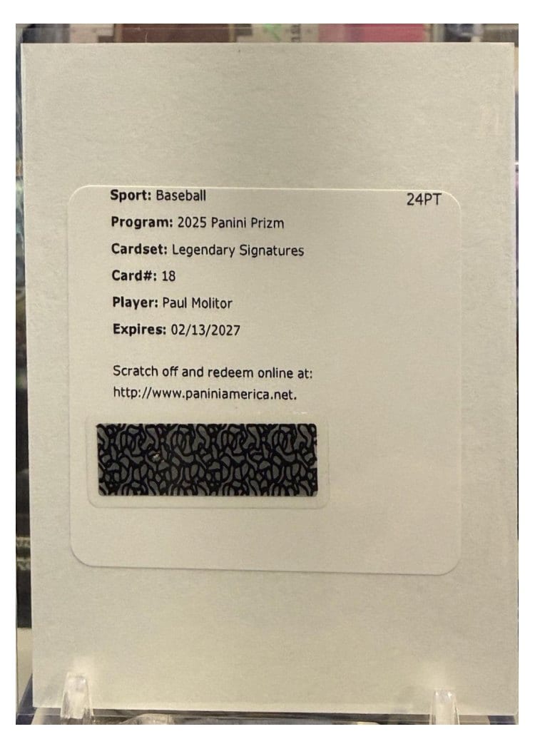 2025 Panini Prizm Legendary Signatures Paul Molitor #18 card