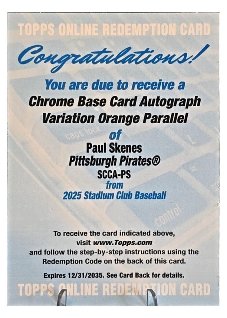 2025 Stadium Club Chrome Autographs Paul Skenes #SCCA-PS card