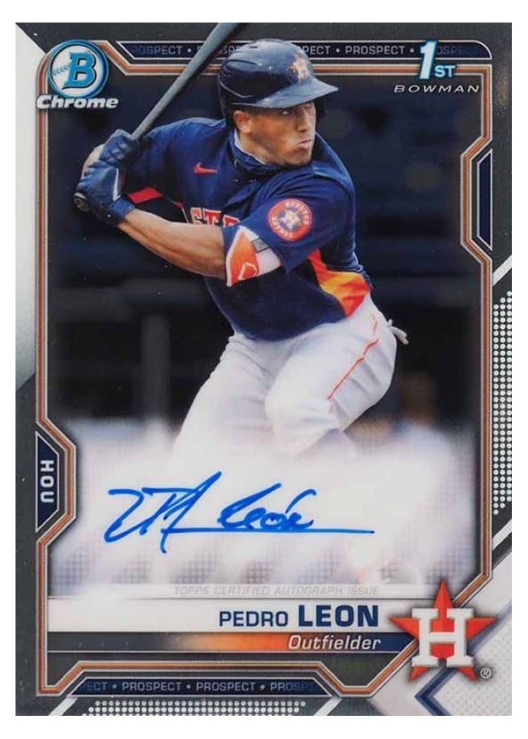 2021 Bowman Chrome Prospect Autographs Pedro Leon #CPA-PL card