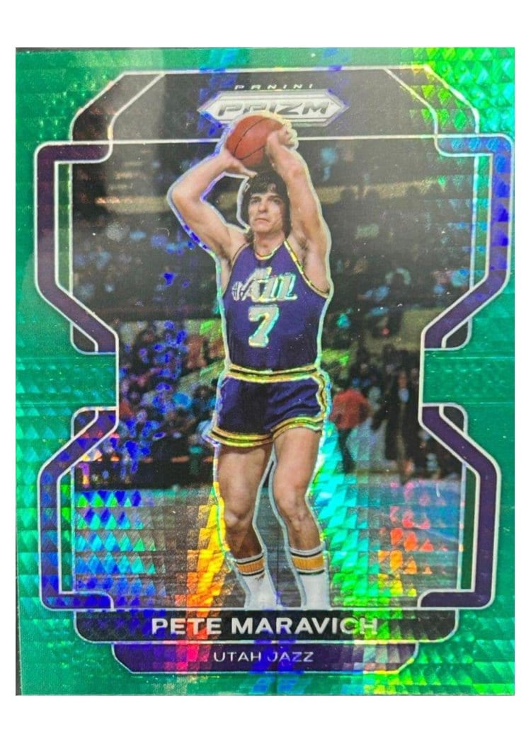 2021-22 Panini Prizm Base Set Pete Maravich Green Hyper Prizm #261 card